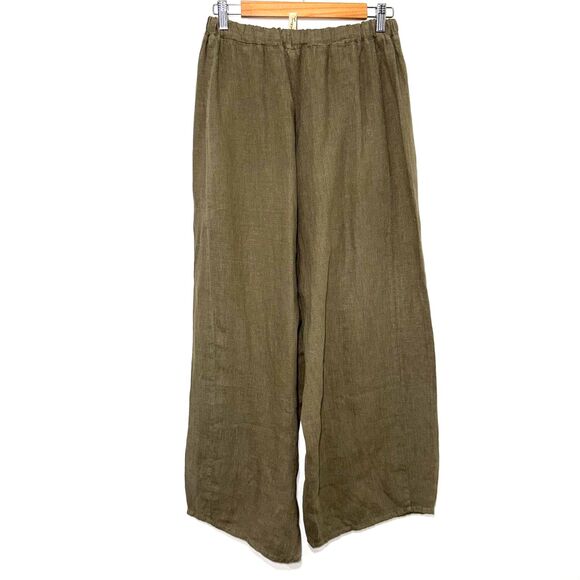 Cynthia Ashby Wide Leg Linen Pant - Olive Green S - Picture 2 of 8